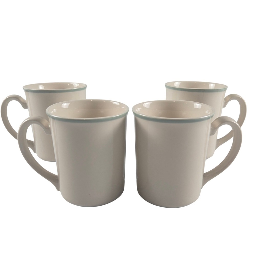 Vintage Corning Coffee Mugs Set of 4 Green Rim USA Farmhouse Cottagecore